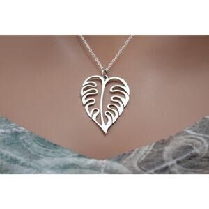 Sterling Silver Openwork Monstera Pendant Necklace